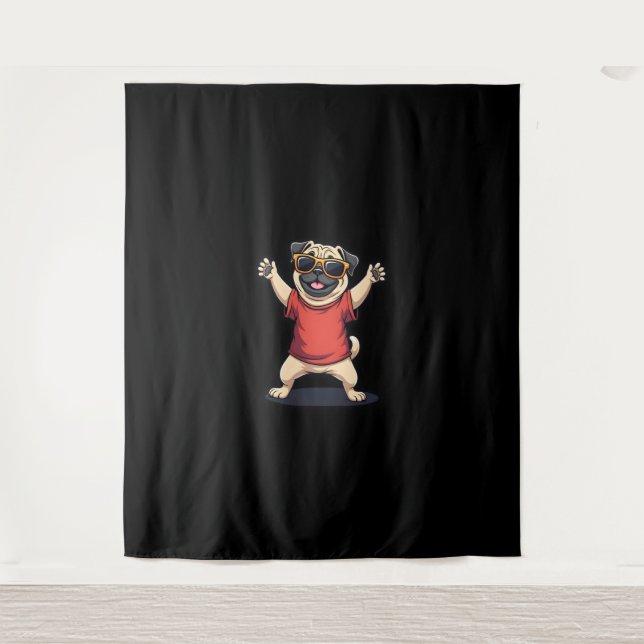 Funny Dabbing Dab Mops Hunde Tiere Tanz Tier Welpe Wandteppich (Vorderseite)