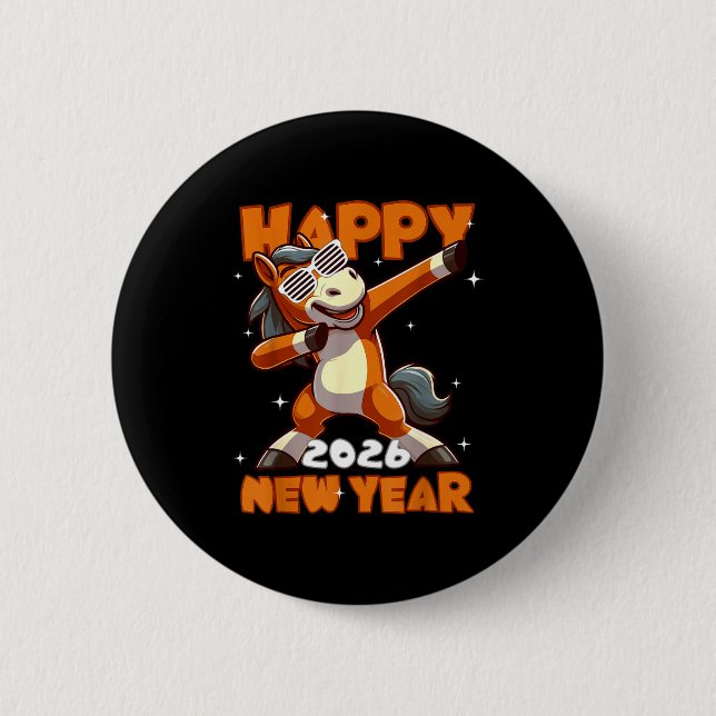 Funny Dabbing Horse Happy Lunar New Year 2026 Year Button (Vorderseite)