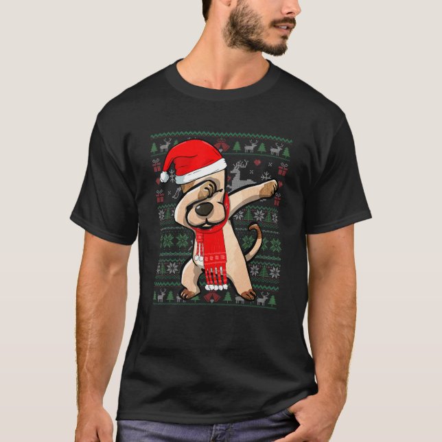 Funny Dabbing Hund Ugly Christmas Sweater Party Co T-Shirt (Vorderseite)