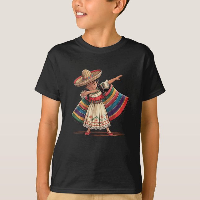 Funny Dabbing Mexican Poncho Sombrero Cinco De May T-Shirt (Vorderseite)