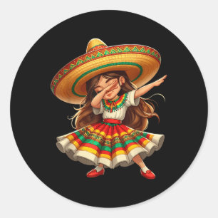 Funny Dabbing Mexican Sombrero Cinco De Mayo Girl Runder Aufkleber