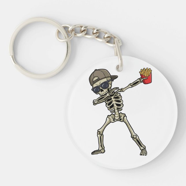 Funny Dabbing Skeleton French Fries Teacher Gift  Schlüsselanhänger (Vorderseite)