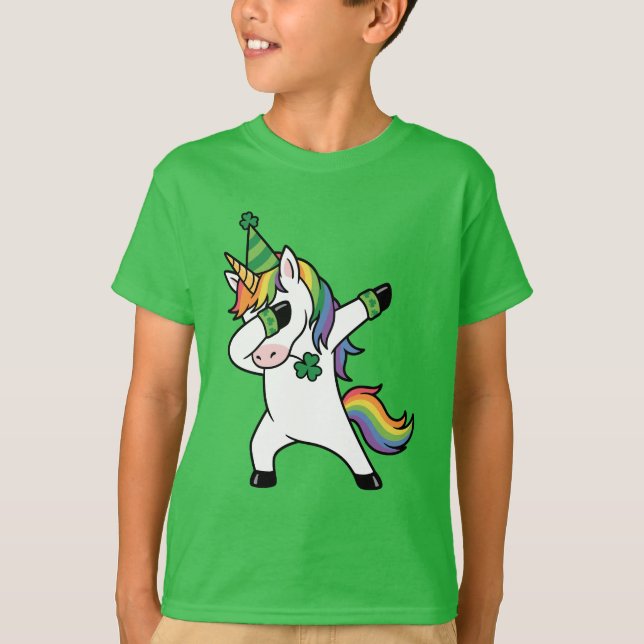 Funny Dabbing Unicorn Rainbow St Patricks Day T-Shirt (Vorderseite)
