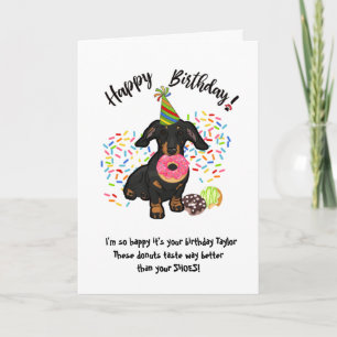 Funny Dachshund Chien Carte d'anniversaire Donuts