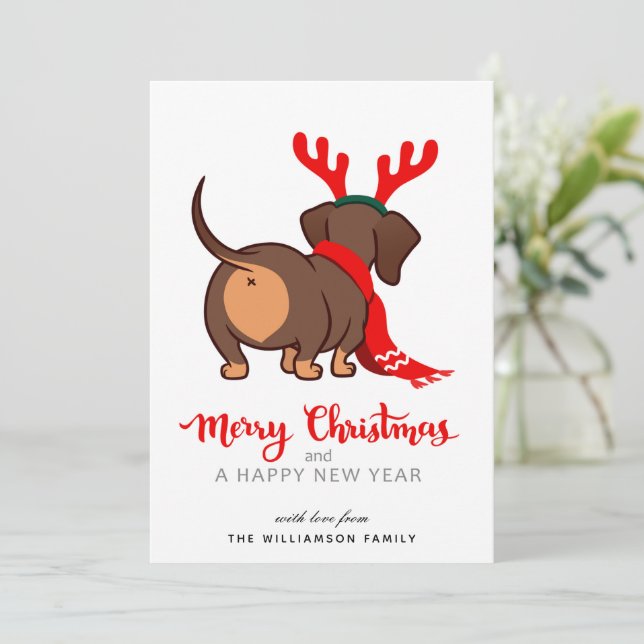 Funny Dachshund Chien Joyeux Carte de Noël (Debout devant)
