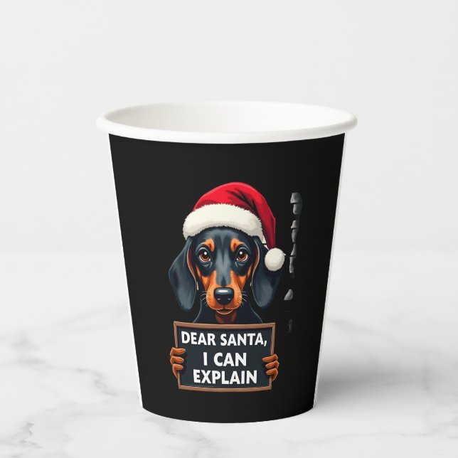 Funny Dachshund Christmas Dear Santa I Can Explain Pappbecher (Vorderseite)