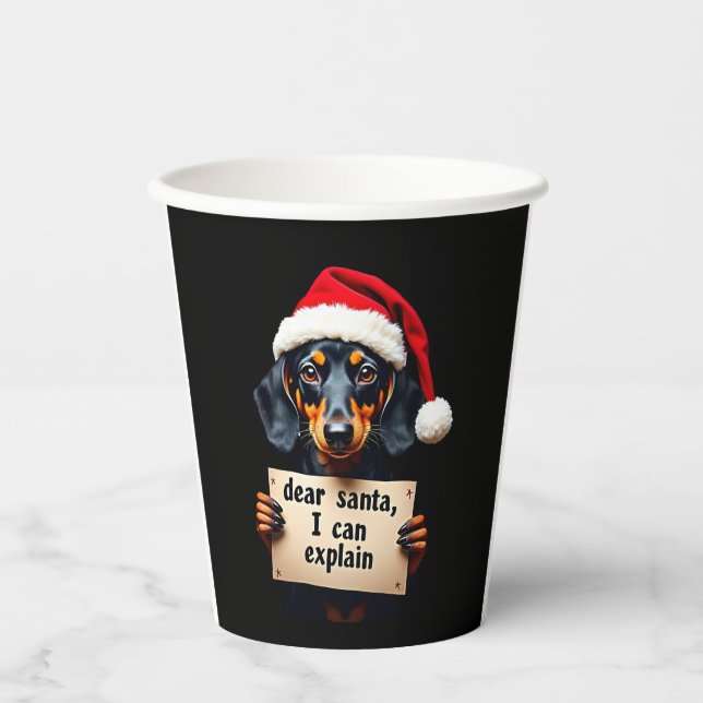 Funny Dachshund Christmas Dear Santa I Can Explain Pappbecher (Vorderseite)