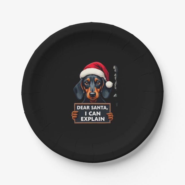 Funny Dachshund Christmas Dear Santa I Can Explain Pappteller (Vorderseite)