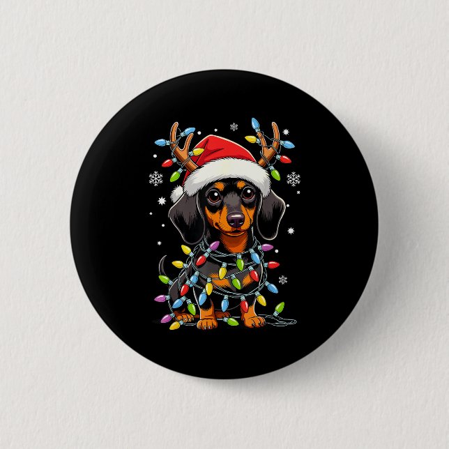 Funny Dachshund Christmas Lights Santa Hat Xmas  Button (Vorderseite)