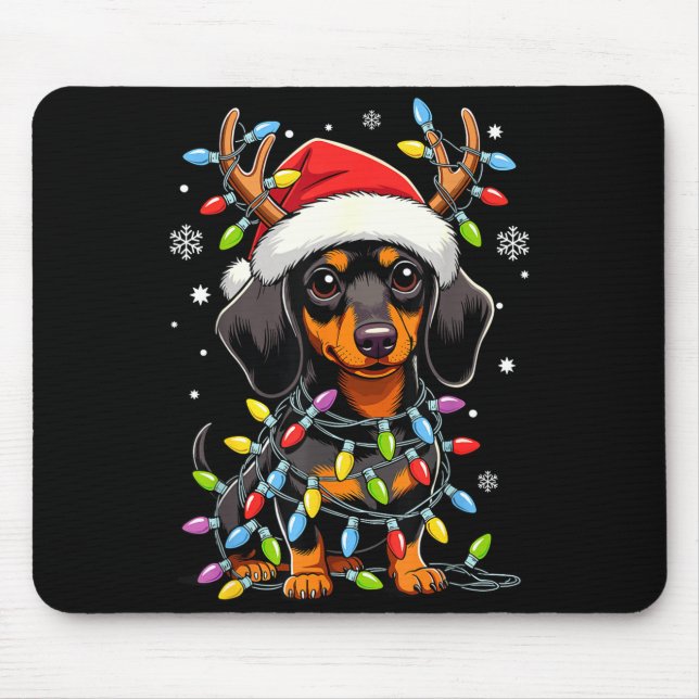 Funny Dachshund Christmas Lights Santa Hat Xmas  Mousepad (Vorne)