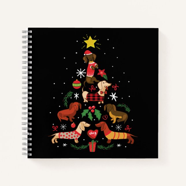 Funny Dachshund Christmas Tree Notizbuch (Vorderseite)