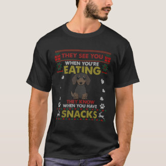Funny Dachshund Dog Snacks Weenie Dog Ugly Christm T-Shirt