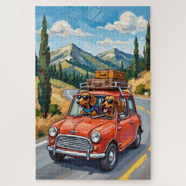 Funny Dachshund Road Trip Adventure Dog Lover Art (Vertikal)