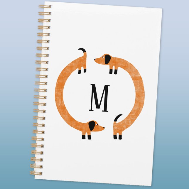 Funny Dachshund Saucisse Chien Monogramme (Dachshund Wiener Sausage Dog fun monogram personalized planner)