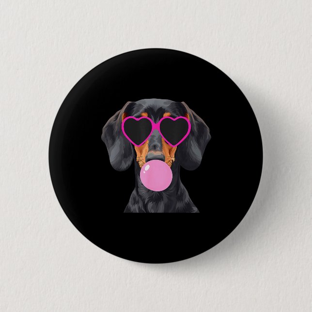 Funny Dachshund Wearing Gles And Blowing Nk Bubble Button (Vorderseite)
