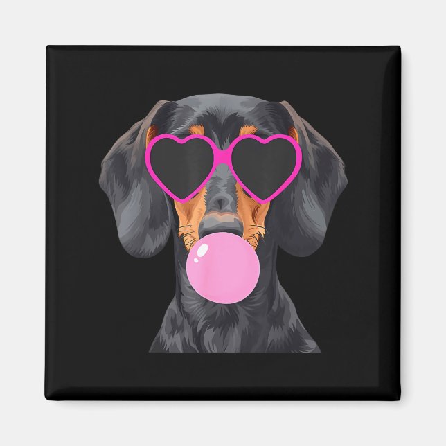 Funny Dachshund Wearing Gles And Blowing Nk Bubble Magnet (Vorne)