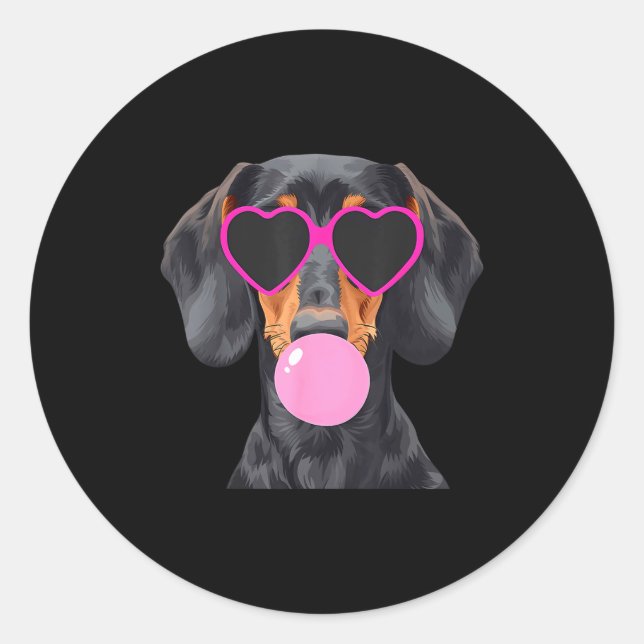 Funny Dachshund Wearing Gles And Blowing Nk Bubble Runder Aufkleber (Vorderseite)