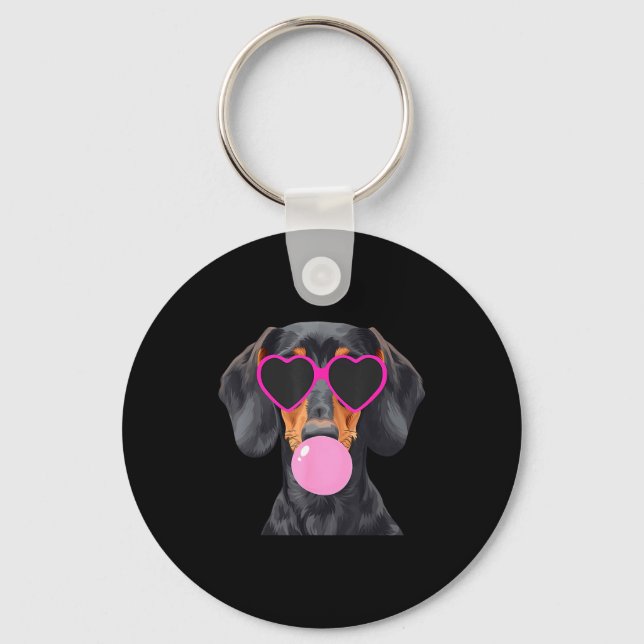 Funny Dachshund Wearing Gles And Blowing Nk Bubble Schlüsselanhänger (Vorderseite)