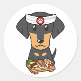 Funny Dackel Dog ist ein Sushi-Koch Runder Aufkleber