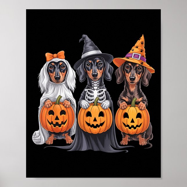 Funny Dackel Halloween Pumpkin Würstchen Dog Skele Poster (Vorne)