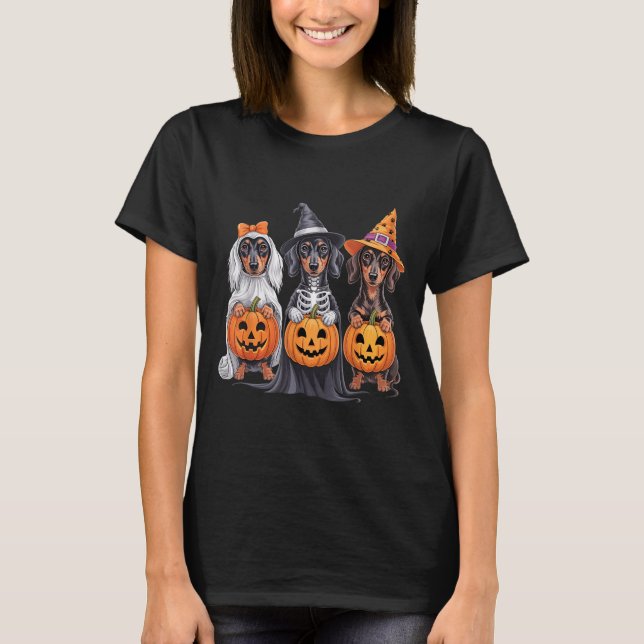 Funny Dackel Halloween Pumpkin Würstchen Dog Skele T-Shirt (Vorderseite)