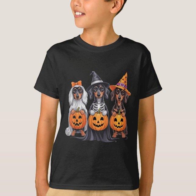 Funny Dackel Halloween Pumpkin Würstchen Dog Skele T-Shirt (Vorderseite)