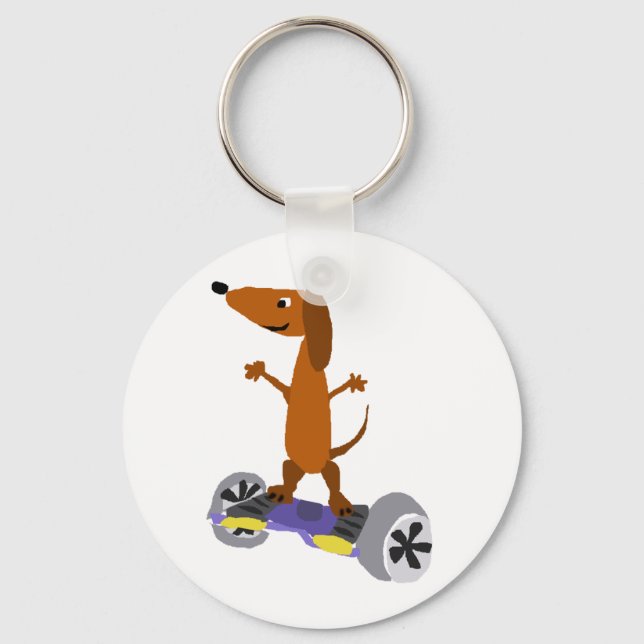 Funny Dackel Hund auf Hoverboard Schlüsselanhänger (Vorderseite)