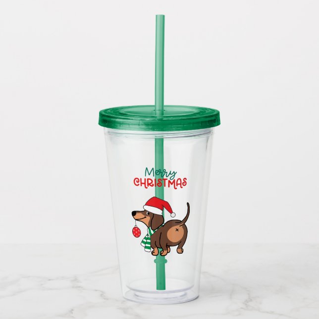 Funny Dackel Hund Niedlich Frohe Weihnachten Acryltrinkbecher (Vorderseite)