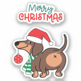Funny Dackel Hund Niedlich Frohe Weihnachten Aufkleber