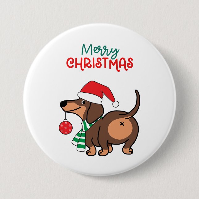 Funny Dackel Hund Niedlich Frohe Weihnachten Button (Vorderseite)
