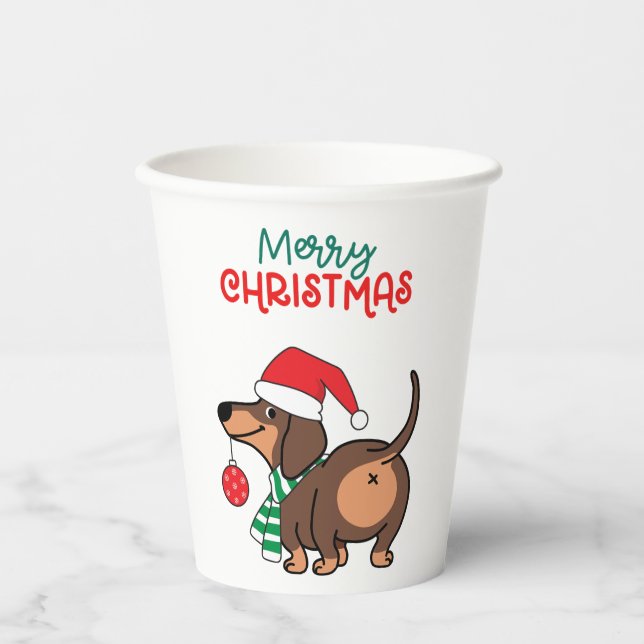 Funny Dackel Hund Niedlich Frohe Weihnachten Pappbecher (Vorderseite)