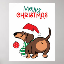 Funny Dackel Hund Niedlich Frohe Weihnachten Poster