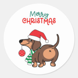 Funny Dackel Hund Niedlich Frohe Weihnachten Runder Aufkleber