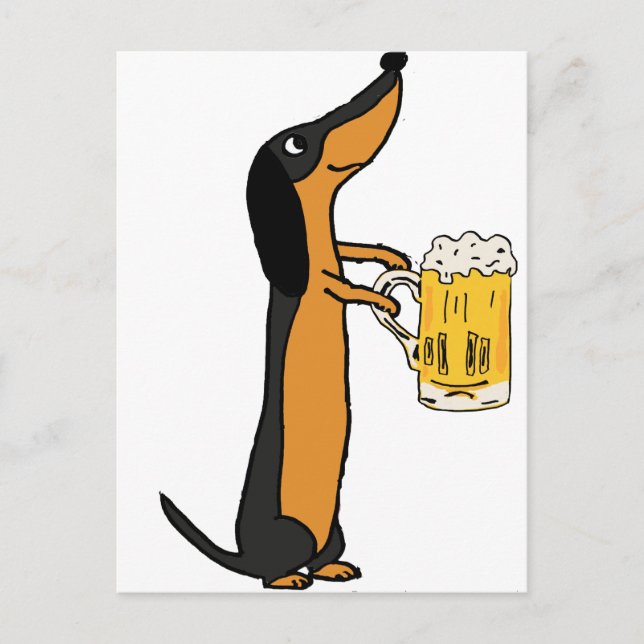 Funny Dackel Hund trinken Bier Cartoon Postkarte (Vorderseite)