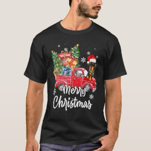 Funny Dackel Ride Red Truck Frohe Weihnachten Paj T-Shirt