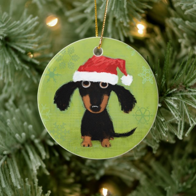 Funny Dackel Santa Clause Dackel Hund Weihnachten Keramik Ornament (Baum)