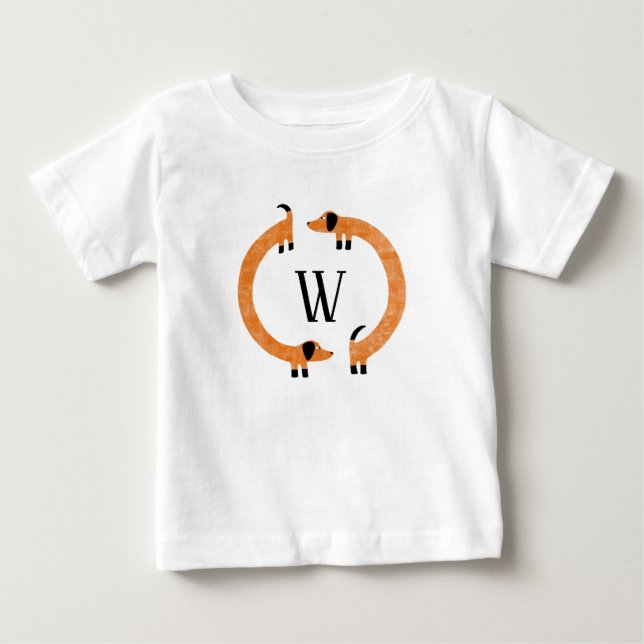 Funny Dackel Sausage Dog Monogramm Baby T-shirt (Vorderseite)