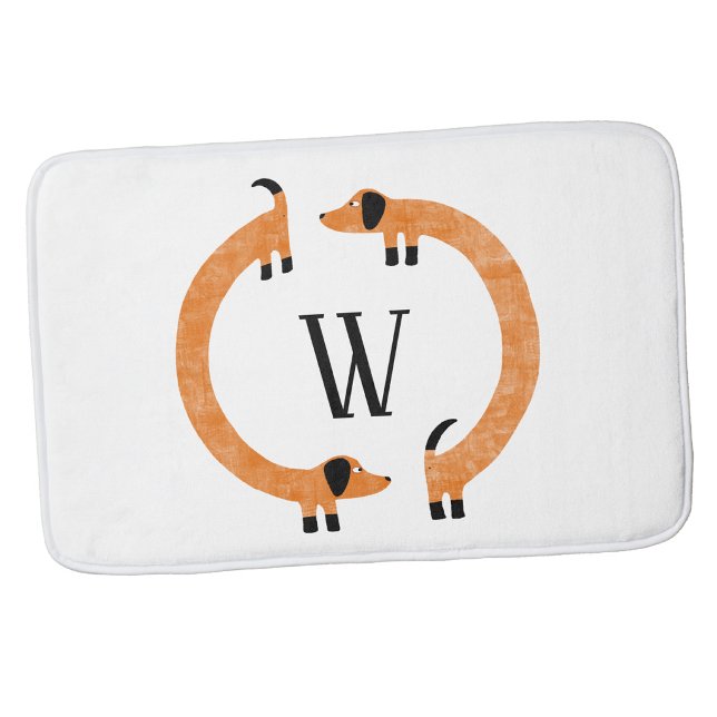 Funny Dackel Sausage Dog Monogramm Badematte (Monogram initial personalized Dachshund Wiener sausage dog bath mat )