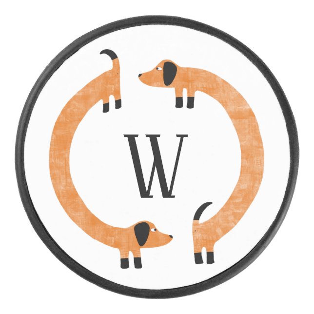 Funny Dackel Sausage Dog Monogramm Eishockey Puck (Vorderseite)