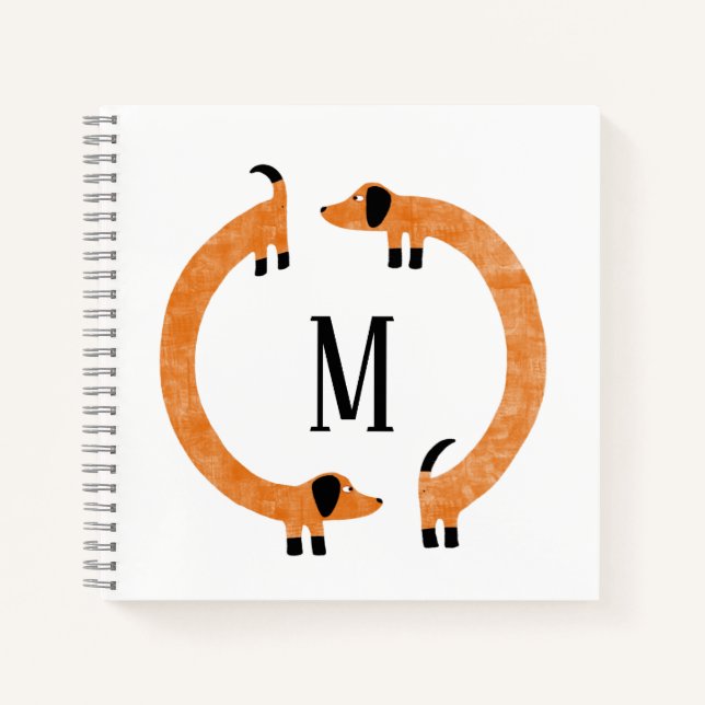 Funny Dackel Sausage Dog Monogramm Notizbuch (Vorderseite)