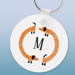 Funny Dackel Sausage Dog Monogramm Schlüsselanhänger<br><div class="desc">Niedliche und lustige Dackel,  Wursthunde oder Dackel Hunde in ständiger Bewegung. Anpassen durch Ändern oder Entfernen des Initials.</div>