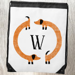 Funny Dackel Sausage Dog Monogramm Sportbeutel<br><div class="desc">Niedliche und lustige Dackel,  Wursthunde oder Dackel Hunde in ständiger Bewegung. Anpassen durch Ändern oder Entfernen des Initials.</div>