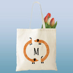 Funny Dackel Sausage Dog Monogramm Tragetasche<br><div class="desc">Niedliche und lustige Dackel,  Wursthunde oder Dackel Hunde in ständiger Bewegung.
Anpassen durch Ändern oder Entfernen des Initials.</div>