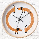Funny Dackel Sausage Dog Runde Wanduhr<br><div class="desc">Niedliche und lustige Dackel, Wursthunde oder Dackel Hunde in ständiger Bewegung.</div>