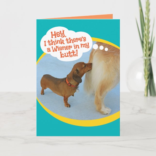 Funny Dackel Sniffing Golden Retiever Card Karte (Vorderseite)