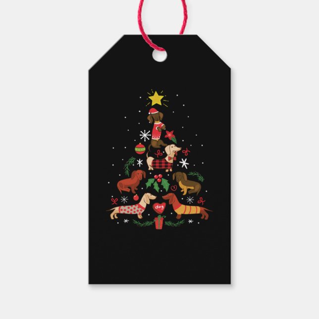 Funny Dackel Weihnachtsbaum Geschenkanhänger (Vorderseite)