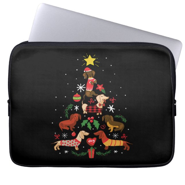 Funny Dackel Weihnachtsbaum Laptopschutzhülle (Vorderseite)