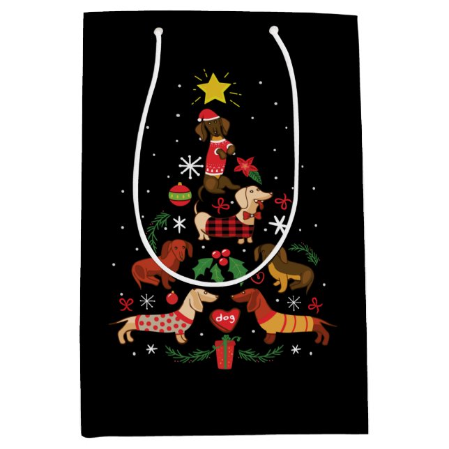 Funny Dackel Weihnachtsbaum Mittlere Geschenktüte (Vorderseite)