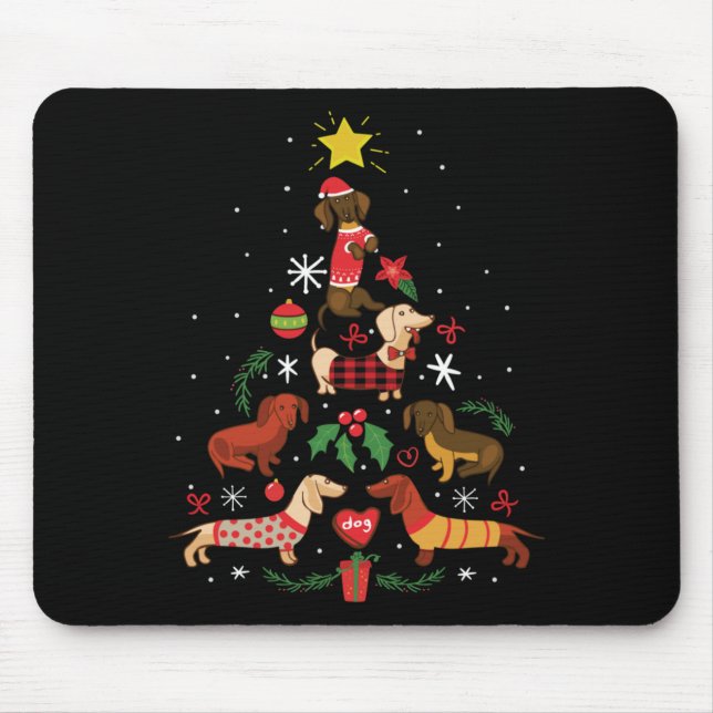 Funny Dackel Weihnachtsbaum Mousepad (Vorne)
