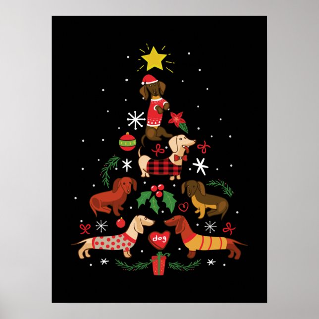 Funny Dackel Weihnachtsbaum Poster (Vorne)